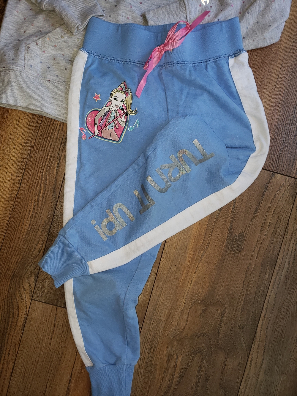 JoJo Siwa & Champion Light Blue Joggers with Gray Ploka-dot Hoodie